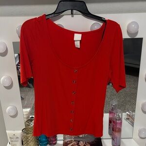 H & M Medium Red Button-Down Women's Top